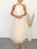 Yooulike Homecoming Cut Out Puffy Tutu Tulle A-Line Halter Neck Off Shoulder Sweet Elegant Evening Party Cocktail Holiday Midi Dress