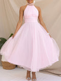 Yooulike Homecoming Cut Out Puffy Tutu Tulle A-Line Halter Neck Off Shoulder Sweet Elegant Evening Party Cocktail Holiday Midi Dress