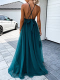 Yooulike Lace Tulle Draped V-Neck Backless Sleeveless Elegant Fashion Boho Evening Party Holiday Beach Maxi Dress