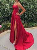 Yooulike Solid Color Satin Side Slit Round Neck Backless Sleeveless Elegant Fashion Prom Party Maxi Dress