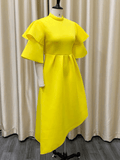 Yooulike Exaggerated Ruffle A-Line Big Swing Flouncy Round Neck Elbow Sleeve Elegant Party Prom Cocktail Plus Size Maxi Dress