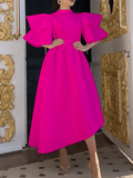 Yooulike Exaggerated Ruffle A-Line Big Swing Flouncy Round Neck Elbow Sleeve Elegant Party Prom Cocktail Plus Size Maxi Dress