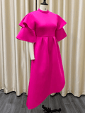 Yooulike Exaggerated Ruffle A-Line Big Swing Flouncy Round Neck Elbow Sleeve Elegant Party Prom Cocktail Plus Size Maxi Dress