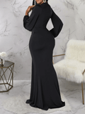 Yooulike Bodycon Belt Draped Mermaid Deep V-Neck Lantern Sleeve Long Sleeve Elegant Fashion Evening Party Maxi Dress