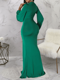 Yooulike Bodycon Belt Draped Mermaid Deep V-Neck Lantern Sleeve Long Sleeve Elegant Fashion Evening Party Maxi Dress