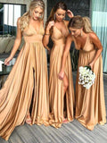 Yooulike Bridesmaid Dress Side Slit Draped V-Neck Backless Sleeveless Elegant Fashion Evening Party Prom Wedding Maxi Dress