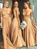 Yooulike Bridesmaid Dress Side Slit Draped V-Neck Backless Sleeveless Elegant Fashion Evening Party Prom Wedding Maxi Dress