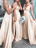 Yooulike Bridesmaid Dress Side Slit Draped V-Neck Backless Sleeveless Elegant Fashion Evening Party Prom Wedding Maxi Dress