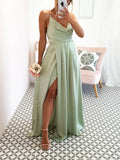 Yooulike Bridesmaid Dress Side Slit V-Neck Backless Spaghetti Straps Sleeveless Elegant Evening Party Maxi Dress