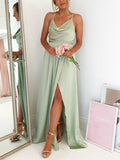 Yooulike Bridesmaid Dress Side Slit V-Neck Backless Spaghetti Straps Sleeveless Elegant Evening Party Maxi Dress