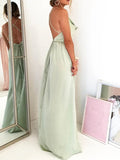 Yooulike Bridesmaid Dress Side Slit V-Neck Backless Spaghetti Straps Sleeveless Elegant Evening Party Maxi Dress