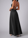 Yooulike Satin Side Slit Halter Neck Cowl Neck Backless Tie Back Spaghetti Straps Sleeveless Elegant Evening Wedding Party Maxi Dress