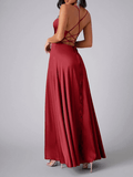 Yooulike Satin Side Slit Halter Neck Cowl Neck Backless Tie Back Spaghetti Straps Sleeveless Elegant Evening Wedding Party Maxi Dress