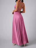 Yooulike Satin Side Slit Halter Neck Cowl Neck Backless Tie Back Spaghetti Straps Sleeveless Elegant Evening Wedding Party Maxi Dress