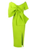 Yooulike Pencil Dress Bodycon Big Bowknot Slit V-Neck Backless Short Sleeve Chic Elegant Cocktail Maxi Dress Gowns