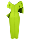 Yooulike Pencil Dress Bodycon Big Bowknot Slit V-Neck Backless Short Sleeve Chic Elegant Cocktail Maxi Dress Gowns