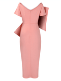 Yooulike Pencil Dress Bodycon Big Bowknot Slit V-Neck Backless Short Sleeve Chic Elegant Cocktail Maxi Dress Gowns