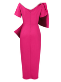 Yooulike Pencil Dress Bodycon Big Bowknot Slit V-Neck Backless Short Sleeve Chic Elegant Cocktail Maxi Dress Gowns