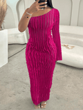 Yooulike Oblique Shoulder Ruffle Backless Long Sleeve Elegant Fashion Evening Party Bodycon Maxi Dress