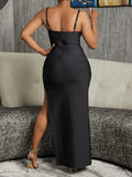 Yooulike Bandage Bodycon Mesh Cut Out Split Thigh Backless Straps Sleeveless Elegant Fashion Evening Party Maxi Dress