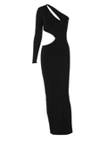 Yooulike One Shoulder Waist Cut Out Bodycon Solid Irregular Slit Backless Long Sleeve Elegant Fashion Cocktail Party Maxi Dress