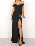 Yooulike Side Slit Off Shoulder Sleeveless Elegant Fashion Evening Party Ceremony Prom Bodycon Maxi Dress