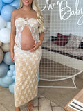 Yooulike Photo Shooting Dress 2 Piece Lace Tube Tie Ruffle Elegant Fashion Bodycon Vacation Photoshoot Baby Shower Maternity Maxi Dress