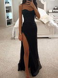 Yooulike Mermaid Corset Prom Dress Bandeau Bodycon Side Slit Spaghetti Straps Sleeveless Elegant Fashion Evening Party Maxi Dress