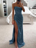 Yooulike Mermaid Corset Prom Dress Bandeau Bodycon Side Slit Spaghetti Straps Sleeveless Elegant Fashion Evening Party Maxi Dress