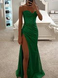 Yooulike Mermaid Corset Prom Dress Bandeau Bodycon Side Slit Spaghetti Straps Sleeveless Elegant Fashion Evening Party Maxi Dress