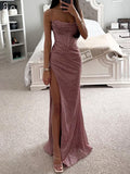 Yooulike Mermaid Corset Prom Dress Bandeau Bodycon Side Slit Spaghetti Straps Sleeveless Elegant Fashion Evening Party Maxi Dress