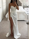 Yooulike Bodycon Bodice Side Slit Bandeau Backless Spaghetti Straps Sleeveless Fashion Evening Party Prom Wedding Maxi Dress