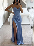 Yooulike Bodycon Bodice Side Slit Bandeau Backless Spaghetti Straps Sleeveless Fashion Evening Party Prom Wedding Maxi Dress