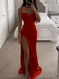 Yooulike Bodycon Bodice Side Slit Bandeau Backless Spaghetti Straps Sleeveless Fashion Evening Party Prom Wedding Maxi Dress