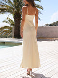 Yooulike Slim Satin Bandeau High Split One-Shoulder Sleeveless Elegant Fashion Sweet Prom Bridesmaid Dress Wedding Guest Dress