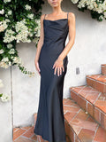 Yooulike Solid Color Bodycon Satin Backless Spaghetti Straps Elegant Evening Party Prom Bridesmaid Dress Wedding Guest Dress