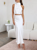 Yooulike Two Piece Skirts Sets Slim Pleated Collar Sleeveless Elegant Fashion Wedding Guest Bridesmaid Dress