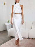 Yooulike Two Piece Skirts Sets Slim Pleated Collar Sleeveless Elegant Fashion Wedding Guest Bridesmaid Dress