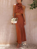 Yooulike Two Piece Skirts Sets Slim Pleated Collar Sleeveless Elegant Fashion Wedding Guest Bridesmaid Dress