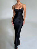 Yooulike Bodycon Luxury Vintage Satin V-Neck Backless Sleeveless Elegant Fashion Prom Wedding Mermaid Maxi Dress