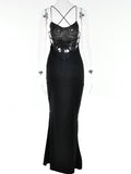 Yooulike Bodycon Luxury Vintage Satin V-Neck Backless Sleeveless Elegant Fashion Prom Wedding Mermaid Maxi Dress