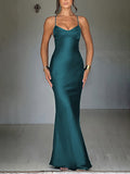 Yooulike Bodycon Luxury Vintage Satin V-Neck Backless Sleeveless Elegant Fashion Prom Wedding Mermaid Maxi Dress