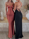 Yooulike Bodycon Luxury Vintage Satin V-Neck Backless Sleeveless Elegant Fashion Prom Wedding Mermaid Maxi Dress