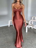 Yooulike Bodycon Luxury Vintage Satin V-Neck Backless Sleeveless Elegant Fashion Prom Wedding Mermaid Maxi Dress