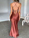 Yooulike Bodycon Luxury Vintage Satin V-Neck Backless Sleeveless Elegant Fashion Prom Wedding Mermaid Maxi Dress