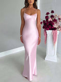 Yooulike Bodycon Luxury Vintage Satin V-Neck Backless Sleeveless Elegant Fashion Prom Wedding Mermaid Maxi Dress