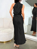 Yooulike Satin Irregular Halter Neck Sleeveless Chic Formal Elegant Fashion Cocktail Wedding Long Bridesmaid Dress