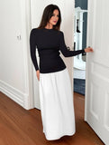 Yooulike Hit Color Slim Round Neck Long Sleeve Casual Fashion Prom Bodycon Maxi Dress