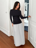 Yooulike Hit Color Slim Round Neck Long Sleeve Casual Fashion Prom Bodycon Maxi Dress