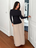 Yooulike Hit Color Slim Round Neck Long Sleeve Casual Fashion Prom Bodycon Maxi Dress